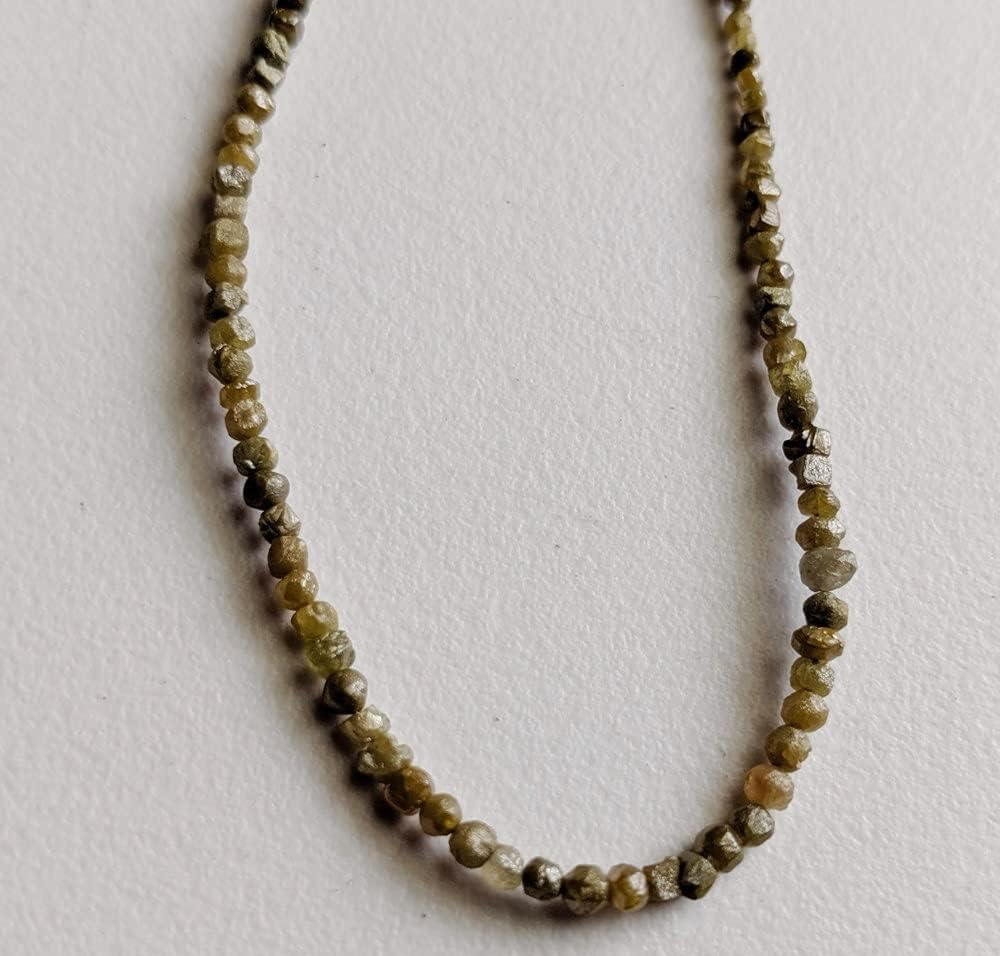 1.5-2.5mm Raw Green Diamond Beads, Natural Rough Yellow Green Round Diamond Beads, Uncut Diamond (4IN To 16IN Options) - PPD401, 1.5-2.5 MM Approx.