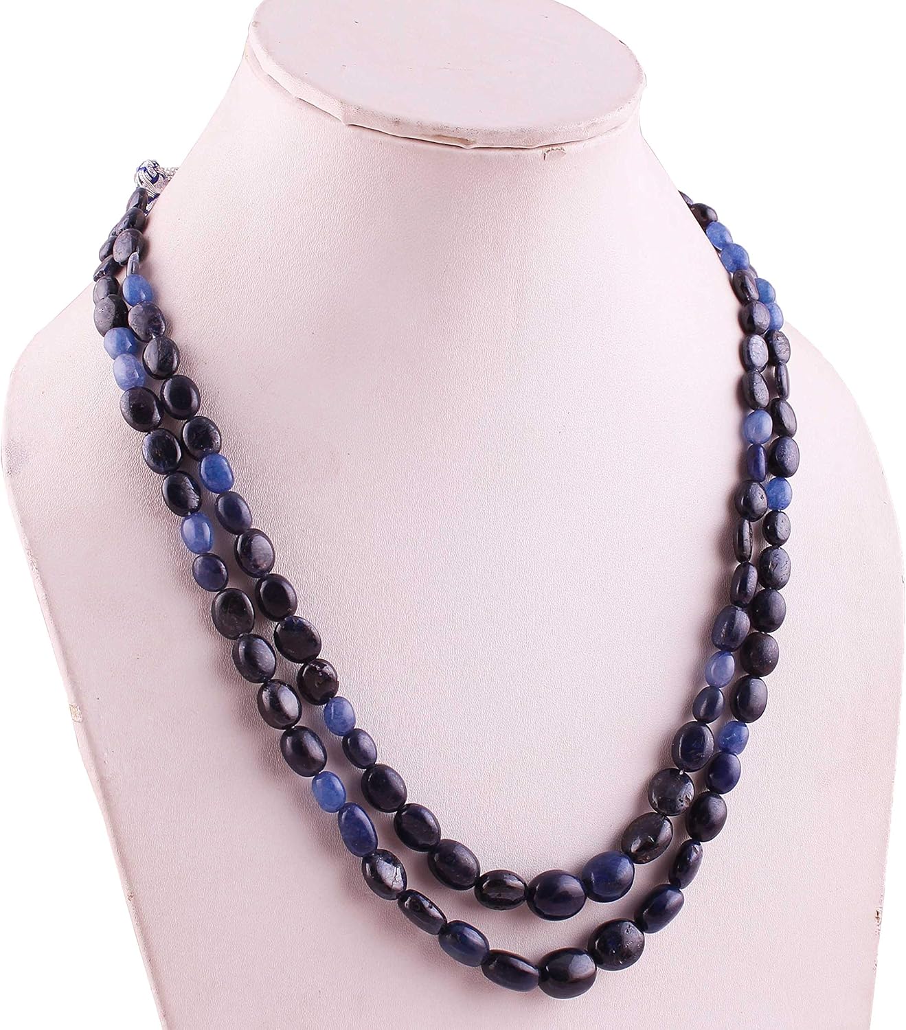 Natural Gemstone Blue Sapphire Plain Oval Shape Beads Necklace for Women | 14 inch Gemstone Necklace|Loose Beads for Jewelry Making | Healing Beads Necklace