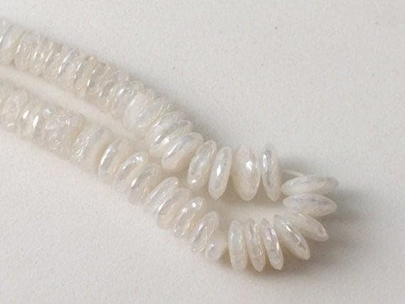 BEADS GEMSTONE 1 Strand Natural White Chalceny German Cut/Disc Beads, Chalceny Necklace, 6-10mm, 14 Inch Code-HIGH-17783