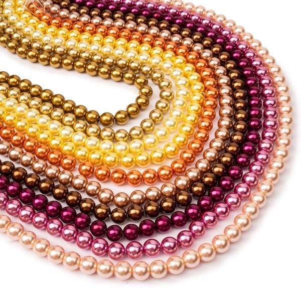 PotomacBeads 500 Pieces Glass Pearls, Warm Tones Collection, 8mm, 10 Colors