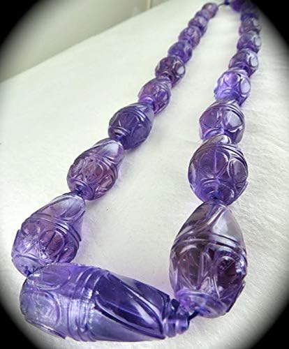 LOVEKUSH Natural Amethyst Carved Drops BRIOLETTE Beads Necklace 23 INCHES 42MM to 22MM Code-HIGH-46381