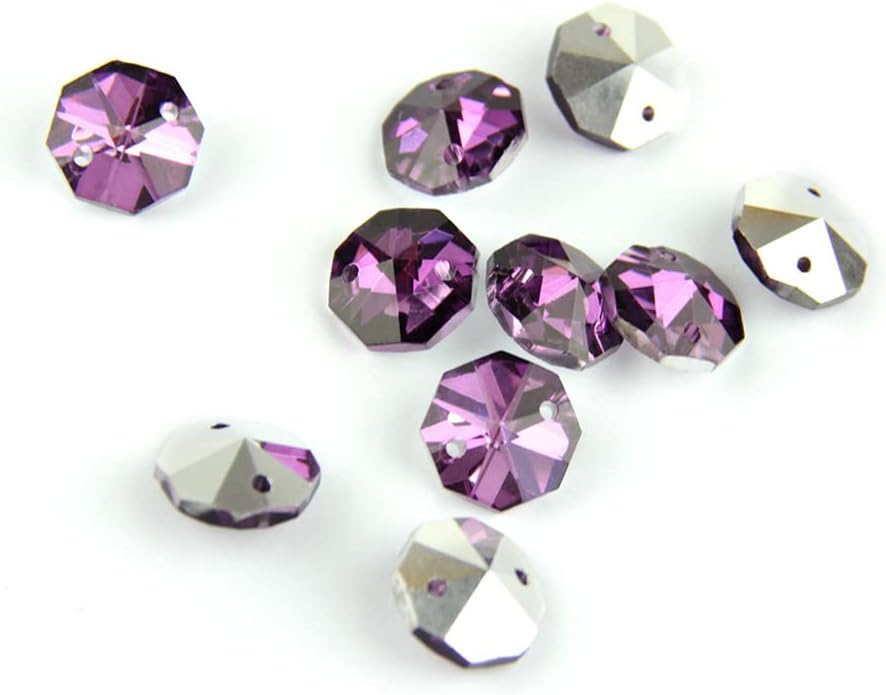 100pcs/Lot 14mm Amethyst With Silver Back In 2 Holes Crystal Octagon Beads For Decoration - (Size: 2000pcs)