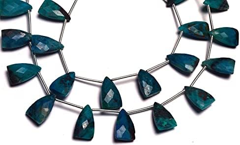 8 inch Strand of Natural Chrysocolla 15x9 mm Trillion Faceted briolette Beads for DIY Jewelry Making. |BRIO_02288