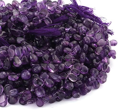 8 inch Strand of Natural Amethyst 8x6mm pear Smooth briolette Beads for DIY Jewelry Making. |BRIO_00315