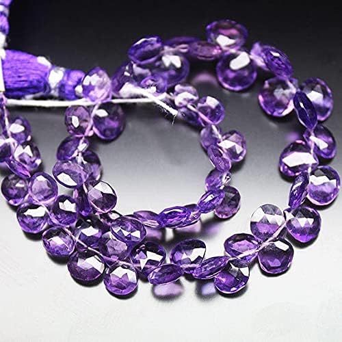 Purple African Amethyst Faceted Heart Drop Briolette Gemstone Loose Craft Beads Strand 8