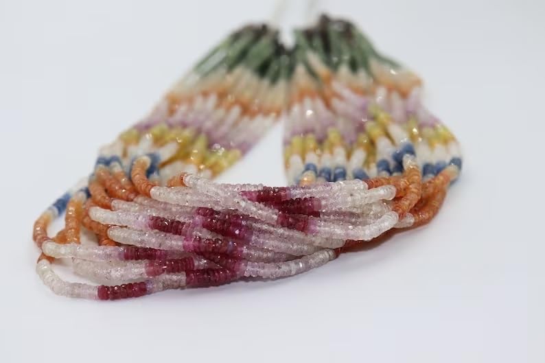 Multi Sapphire Faceted Tyre Shape Beads 3.5-4 mm Multi Rainbow Beads Multi Sapphire Wheel Cut Beads Wholesale Beads