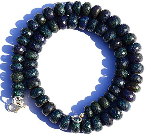 Very Rare Natural Gem Australian Matrix Black Opal Big 10MM Size Faceted Rondelle Beads 16 Inch Full Strand Finished Necklace Rare Gem