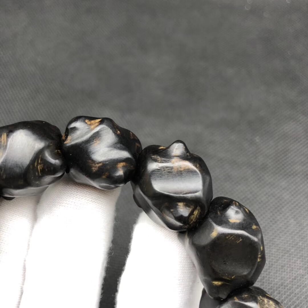 Indonesian Old Agarwood Black Oil Free-Form Hand-Strung Prayer Beads, Mature, Floral Scent, Sinkable Grade Multiple Beads Inner diameter 54mm