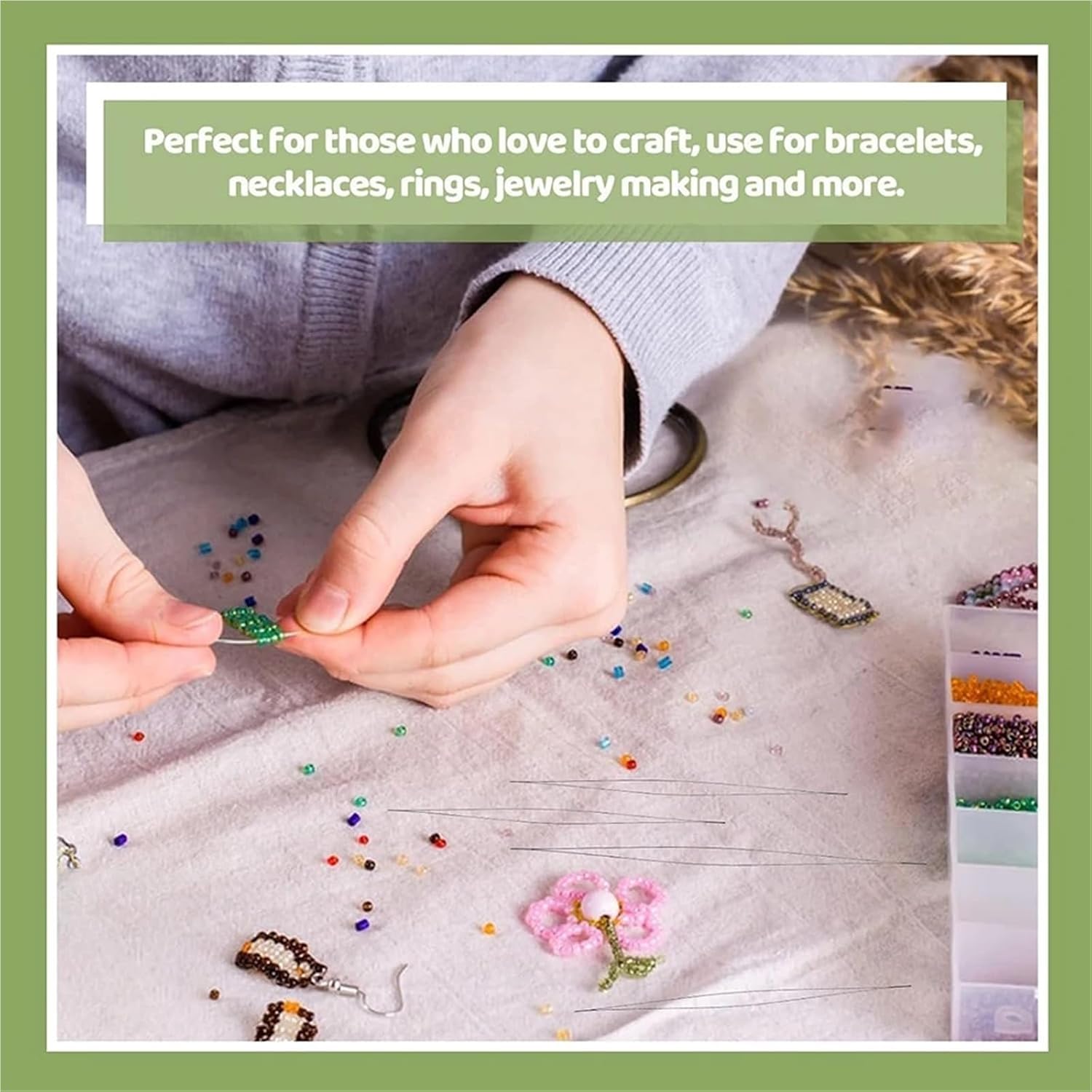 Beading Needles 8/16/32set Beading Needles Long Straight Embroidery with Needle Bottle Bead Threader for Jewelry Making(32set)