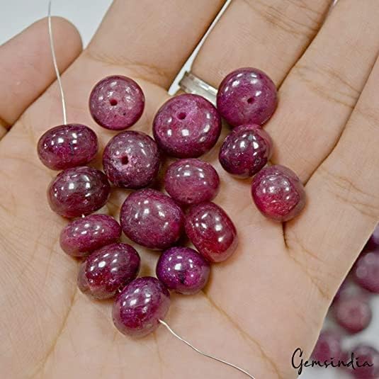 1000 Ct /46 Pcs~ Natural Top Red Ruby Round Cabochon 11mm-15mm Drilled Beads for Jewelry