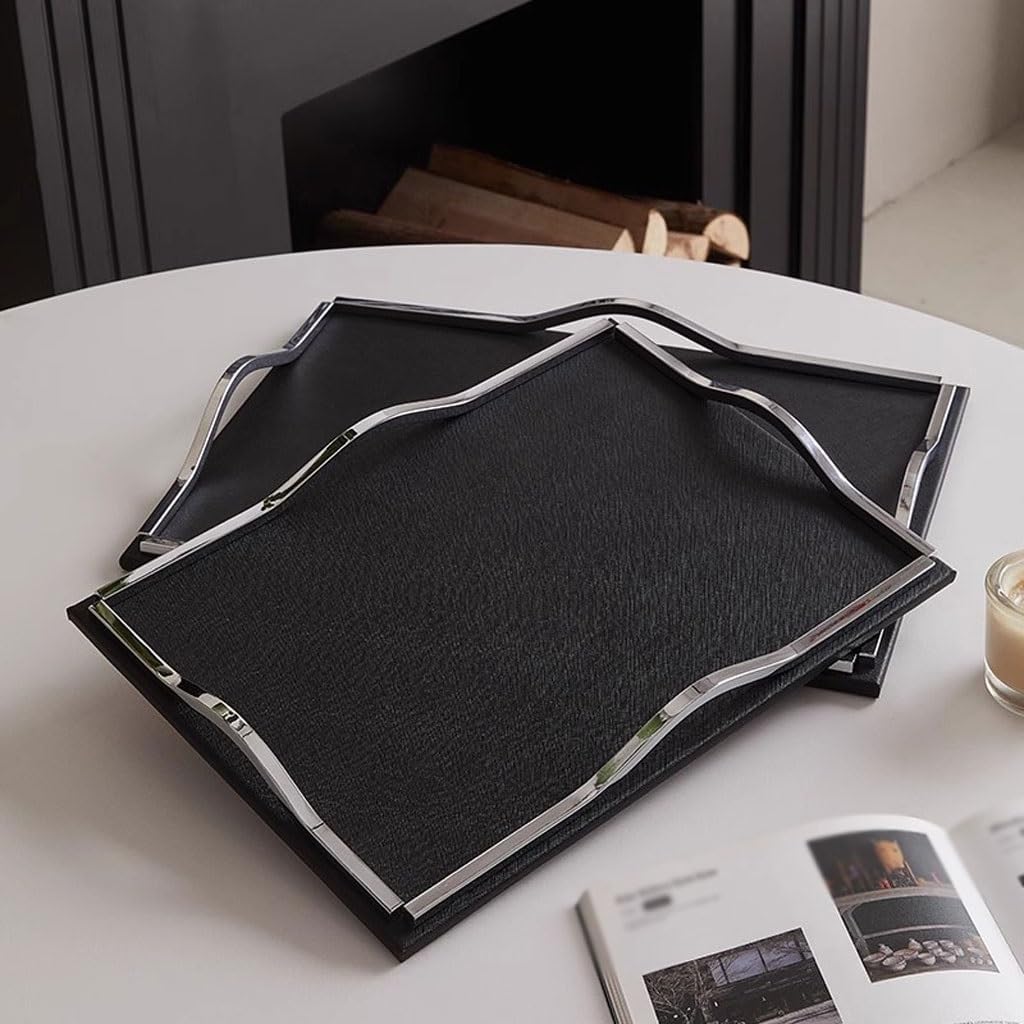 Tray Modern Porch Black Leather Aromatherapy Tray Living Room Tea Table Coffee Snack Tray Serving Trays