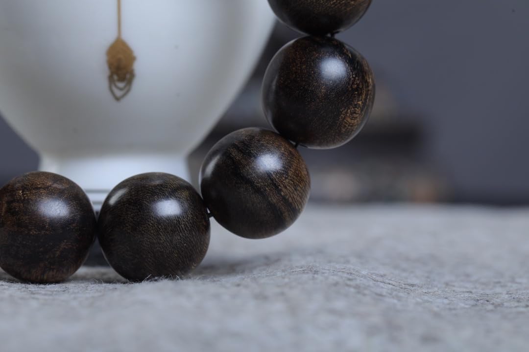 Brunei Agarwood Old Wood Sinking Beads 20mm Black Oil Coarse Snake Skin Pattern Full Condition Rich