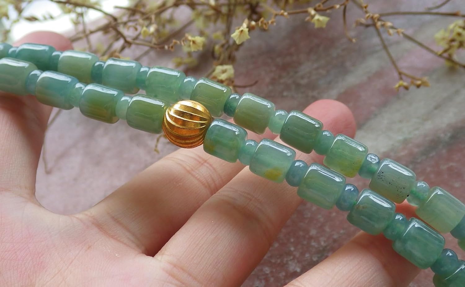 Certified Icy Yellow Green Burma 100% Natural A JADE Jadeite Bead Beads Circle Necklace 25 inches 项链 617389
