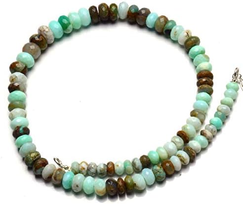 Natural Gemstone Peruvian Green Opal Faceted 7 to 11MM Size Rondelle Beads Necklace 16.5 Inch Full Strand Very Rare Gem Beads