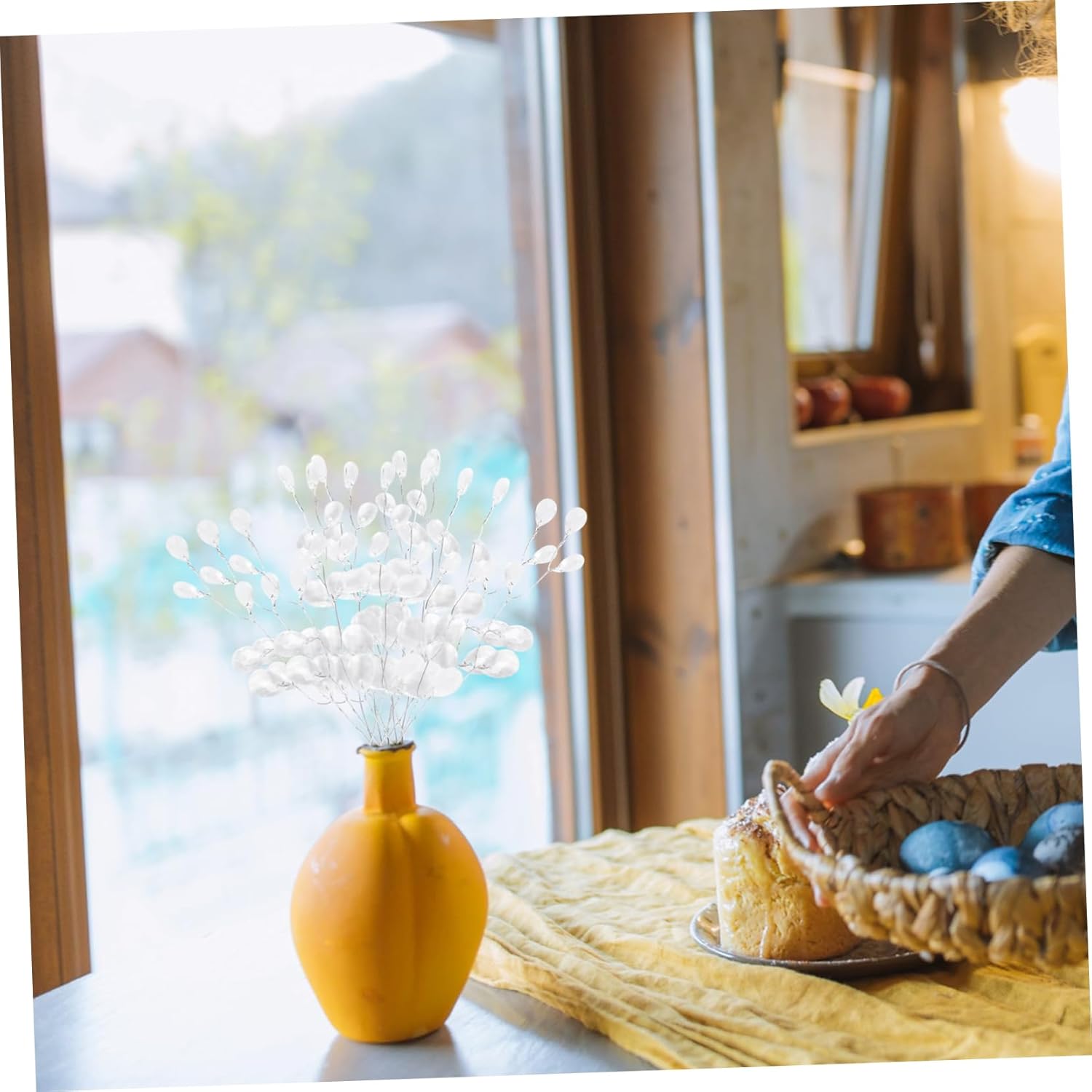 10pcs Acrylic Bead Drops Spray Artificial Floral Stems for Wedding and Craft Decoration DIY Short Branch Bead Accents White for Scrapbooking and Floral Arrangements