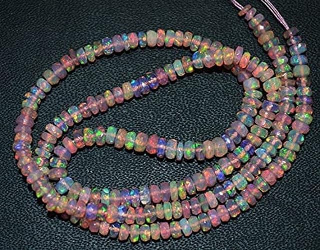 Natural New Pink Panther Flash Ethiopian Opal Faceted Rondelle Beads, 3-4 mm 20 inch lot of 5 Strands Chik-STRD- 90333