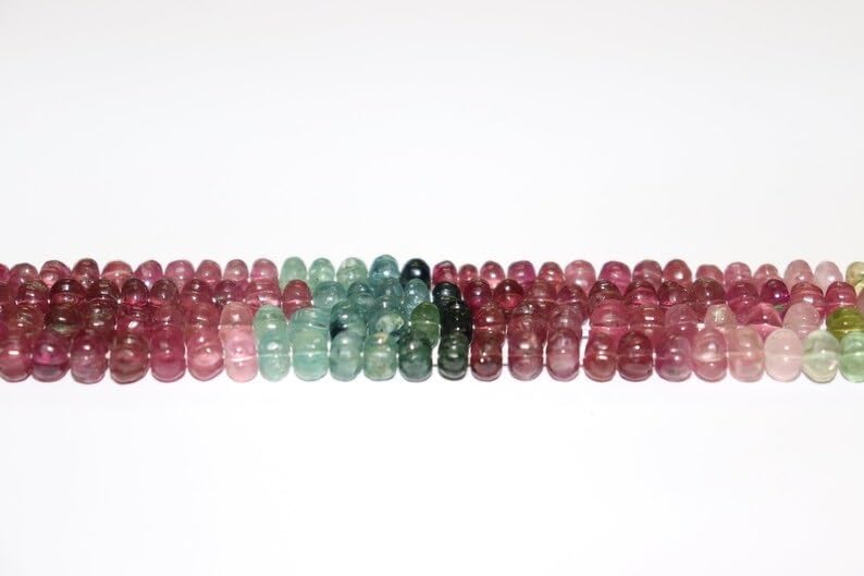 AAA+ Quality Multi Tourmaline Smooth Carved Rondelle 5-6mm Beads Strand for Jewelry Making Hand Carving Natural Multi Touramline Rondelle Wholesale Beads