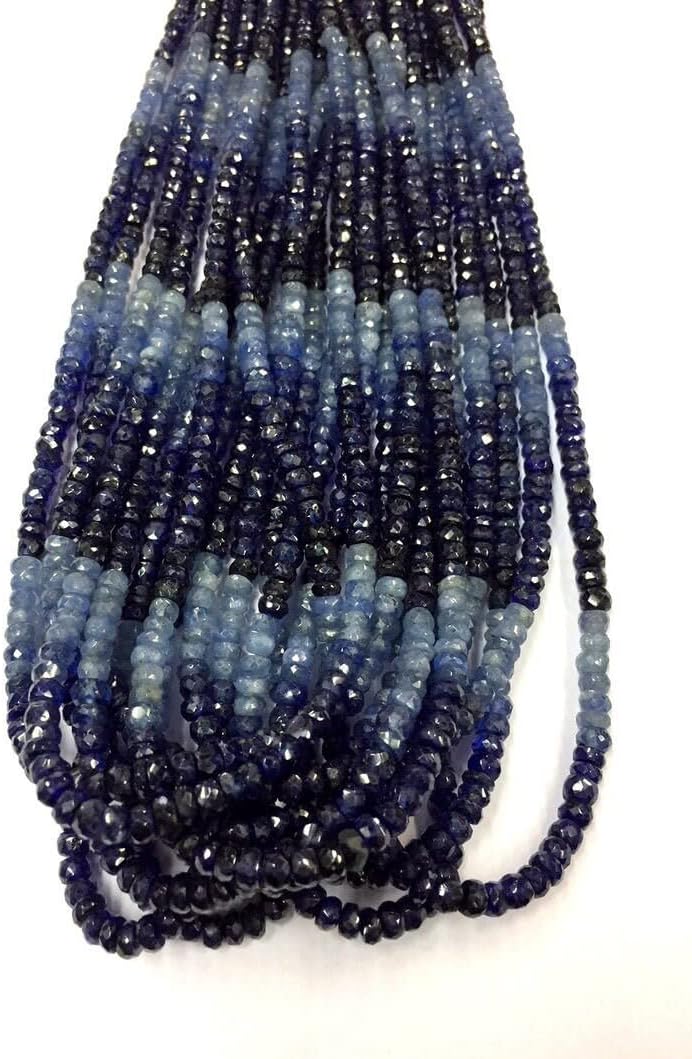 Natural Blue Sapphire roundelle facated Beads 4-5 MM 18 inch Long String Jewelry Making Gemstone Beads for Necklace Bracelet