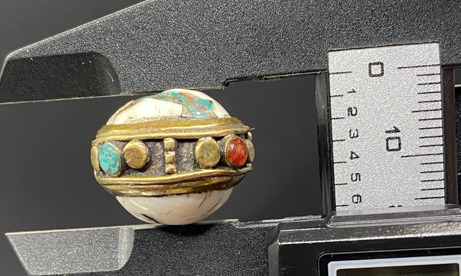 Handcrafted Nepalese Tibetan Natural Shell Pearl Bead with Turquoise and Coral 16x21mm – 9g Round Carved Bead for Jewelry Making, Craft Supplies, DIY Necklace & Bracelet Design (20)