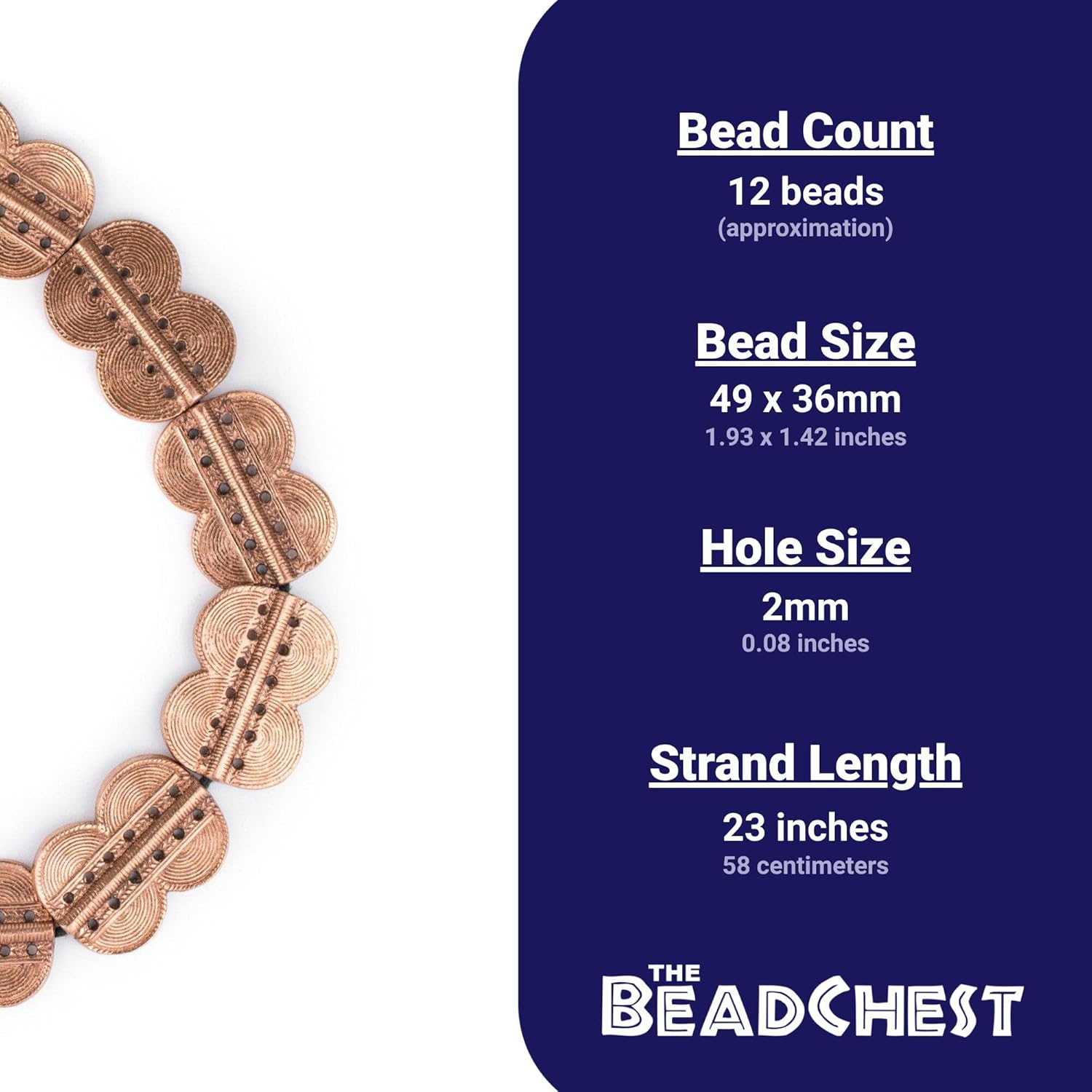 The Bead Chest Copper Baule Beads, African Tribal Brass-Plated Flat Tabular Ethnic Ivory Coast Jewelry Making Supplies for Necklaces and Bracelets