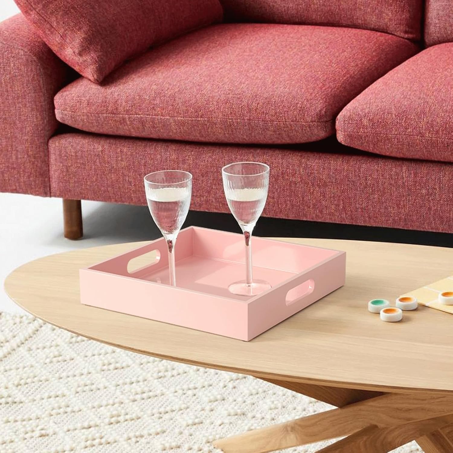 Tray Tray Service Tray Square Tray Integrated Handle Snack Tray Home Multifunctional Tray Serving Trays (Color : B)