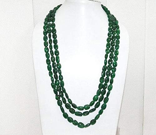 3 Lines Dyed Emerald Smooth Oval Shape Necklace, Dyed Emerald Smooth Oval Beads, Emerald Necklace, 8x10.5-11.5x15 mm