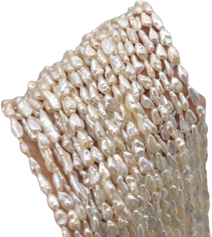 13 inch Strand of Natural gem Freshwater White Biwa Souffle Pearl, 10x4-6mm Biwa Souffle Smooth Beads for DIY Jewelry Making. | Beads_03709