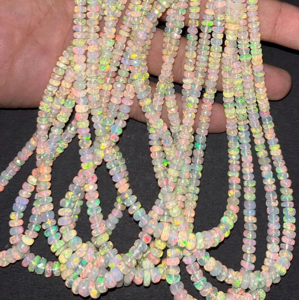 Ethiopian Opal Faceted Rondelle Beads 3-4mm Natural Opal Beads 16 Inches