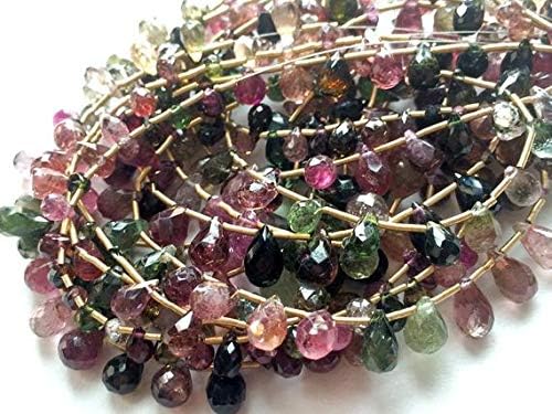 1 Strand Natural Multi Tourmaline Briolette Beads, Faceted Tear Drop Bead Necklace 4x6mm to 5x10mm Code-HIGH-19113