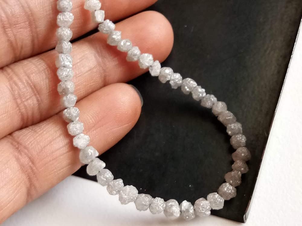 Women's 3-4mm Raw White Diamond Beads, Rough White Diamond Round Beads, Uncut Diamond, Raw White Diamond Necklace (2.5IN To 5IN Options) - PPD460