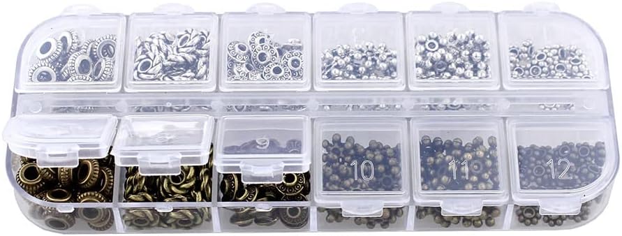 300pcs Silver Spacer Beads 6 Style Jewelry Beads Charm Spacers Alloy Beads Kit for Bracelets Necklace Earrings Jewelry Making