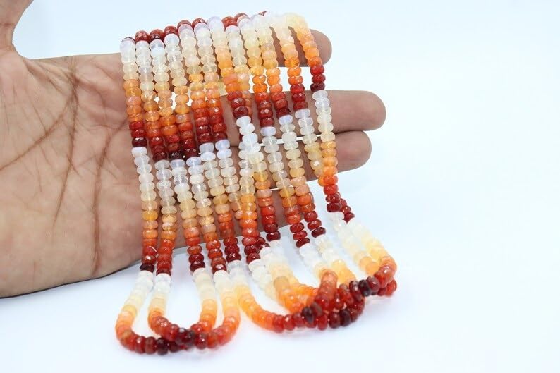 Excellent Mexican Fire Opal Faceted Rondelle Beads 5.5-6 mm FDark Color Mexican Fire Opal Beads Rondelle Opal Beads Strand