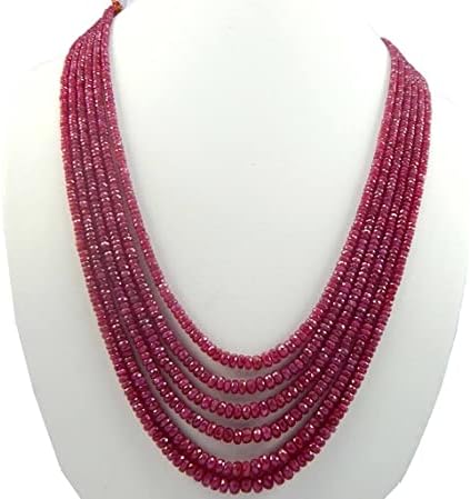 Natural Red Ruby Faceted Rondelles Beads 409.05 cts, Beads Size 2-4 mm,18 inches Long 6 Strand Royal Ruby Necklace