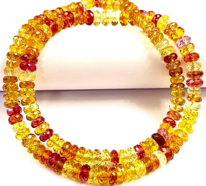 Natural PADPARADSCHA Sapphire roundelle facated Beads 6-7 MM 19 inch Long String Jewelry Making Gemstone Beads for Necklace Bracelet