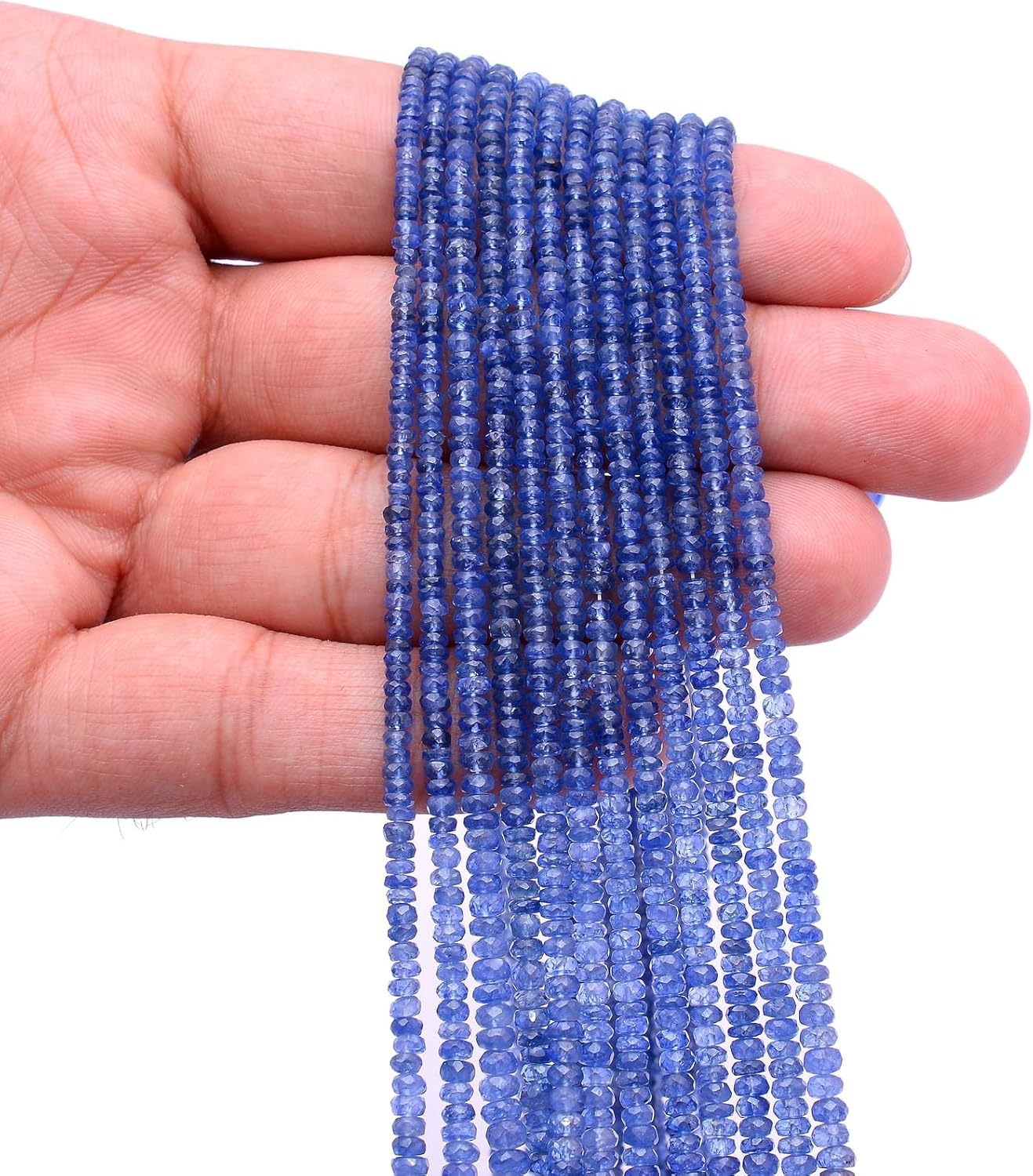 Blue Sapphire Faceted Rondelle Beads 3-4mm – 16-inch Strand – Premium Quality for Jewelry Making & Crafting