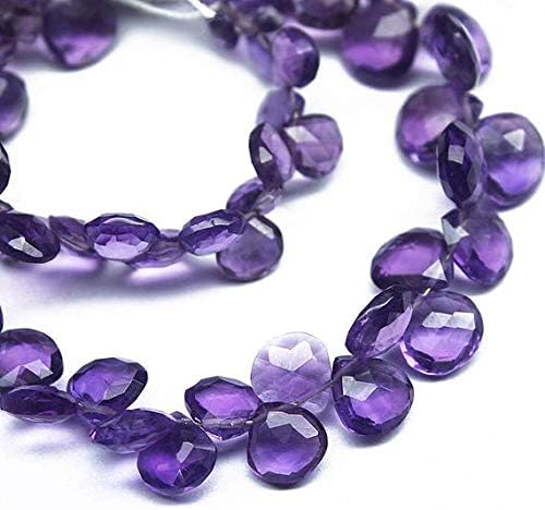 Purple African Amethyst Faceted Heart Drop Briolette Gemstone Loose Craft Beads Strand 8 Inch Long 7mm 4mm Code-HIGH-1392