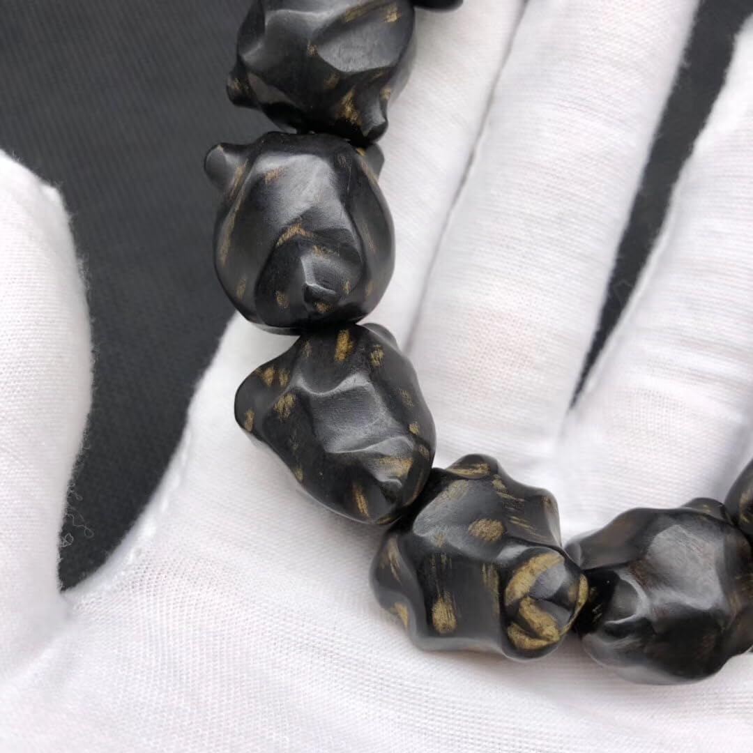 Indonesian Old Agarwood Black Oil Free-Form Hand-Strung Prayer Beads, Mature, Floral Scent, Sinkable Grade Multiple Beads Inner diameter 54mm