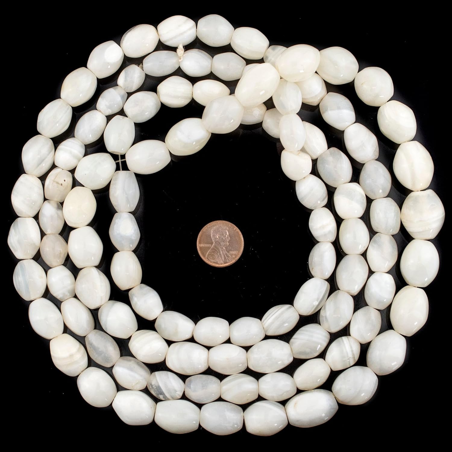 The Bead Chest Graduated Oval White Banded Agate Beads: Extra Long Strand for Elegant Jewelry Creations