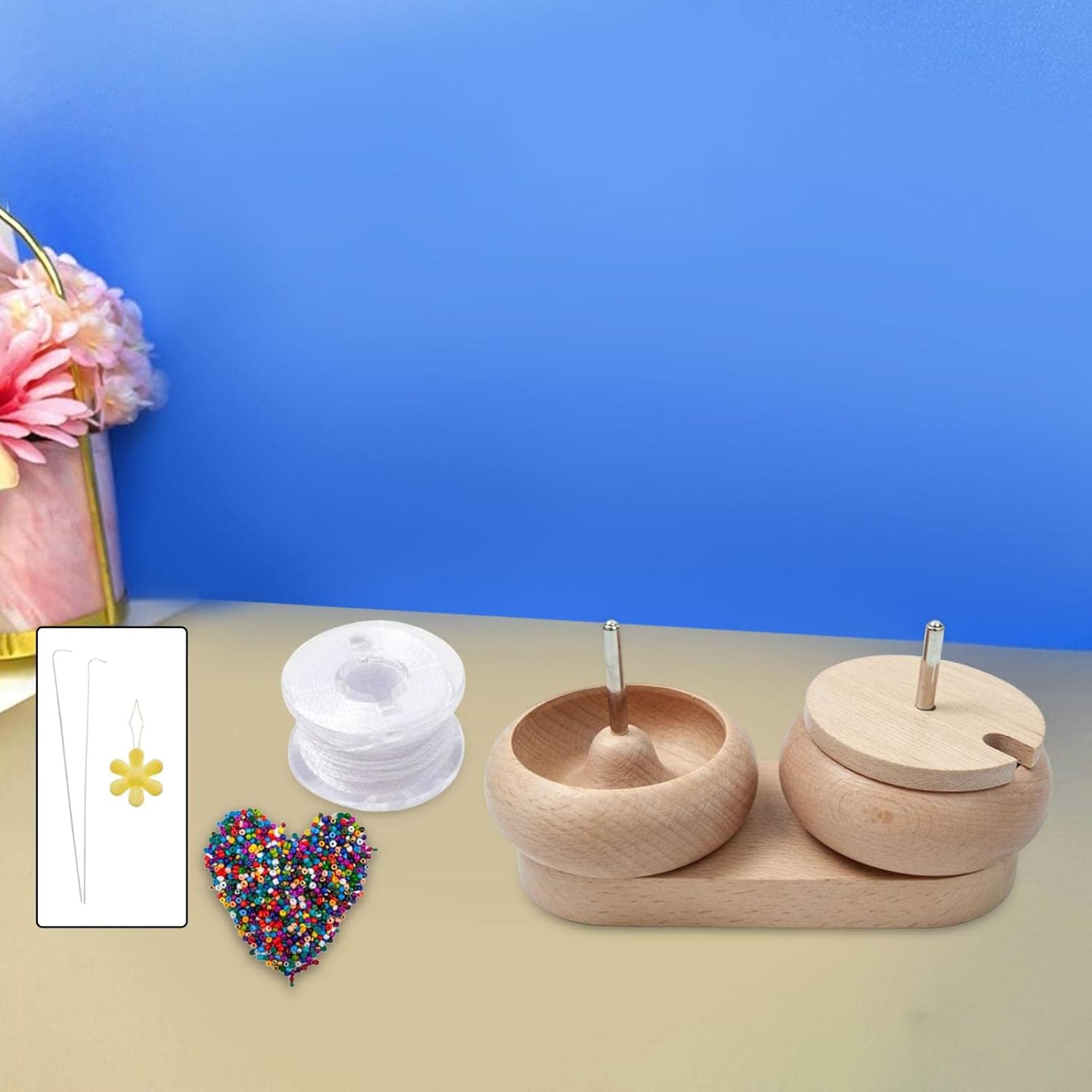 Dual Bowl Bead Spiner Spiner Beads Loader DIY Jewelry Making Kit Stringing Beads Quickly Beading Bowl Bead Looms for Gift Making