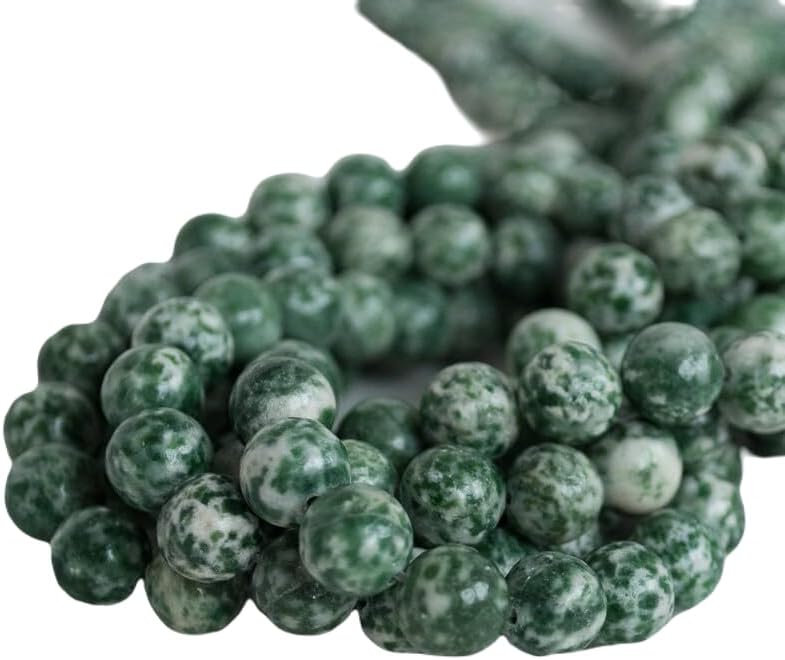 13 inch Strand of Natural gem Green Spot, 10mm Round Smooth Beads for DIY Jewelry Making. | Beads_04503