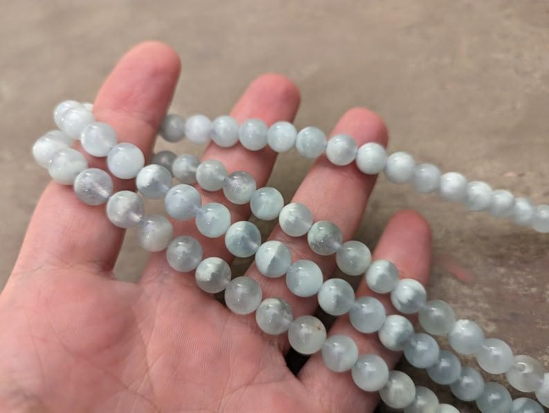Aquamarine Stone Mala Beads, 108 Mala Necklace, Knotted Mala, WWG Necklace, Yoga Jewelry Meditation Beads Spiritual Jewelry Boho Jewelry, 34inch, Gemstone
