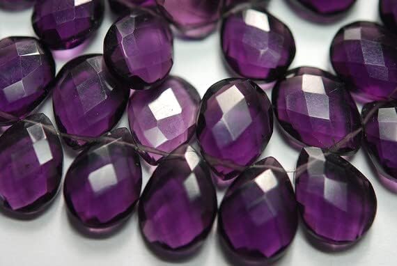 7 Inch Strand, Parple Amethyst Quartz Faceted Pear Briolettes,10x14mm