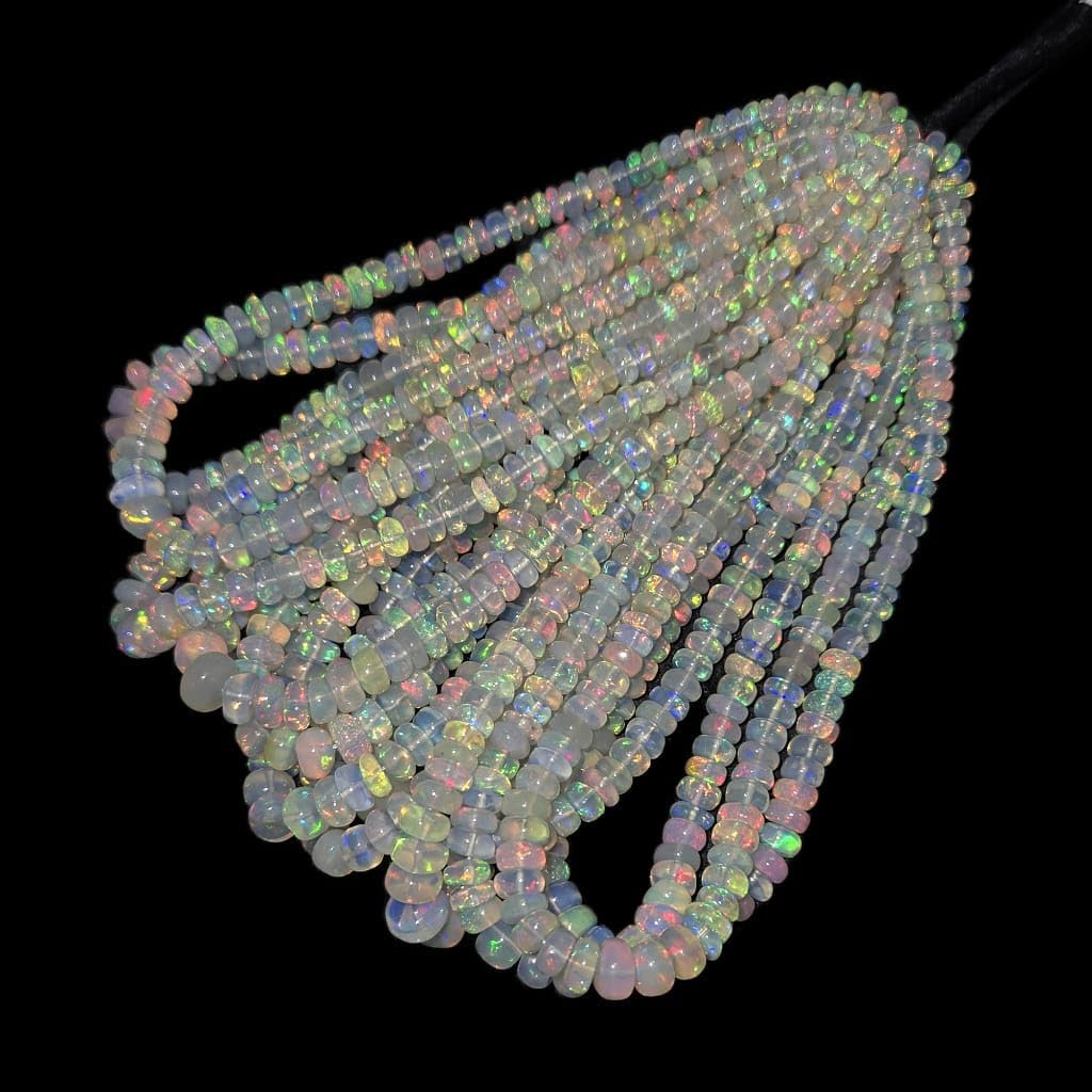 AAA++ Ethiopian Opal Rondelle Beads 3.5-5mm, Natural Rainbow Fire Welo Opal, Flashy Plain Gemstone Beads Strand, Wholesale Jewelry Making, Libra Zodiac Birthstone (10 Strand)