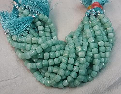 13 inch Strand of Natural gem Amazonite, 6mm Cube Faceted Beads for DIY Jewelry Making. | Beads_03869