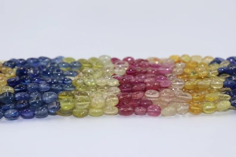 Natural Sapphire Smooth Oval Shape Beads 5x7-6x8mm Multi Sapphire Beads for Jewelry Making