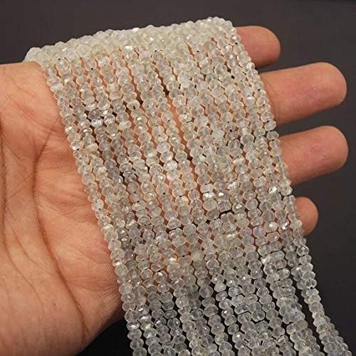 Grey African Moonstone Faceted Rondelle Gemstone Loose Craft Beads Strand 13 Inch Long 4mm Code-HIGH-1752