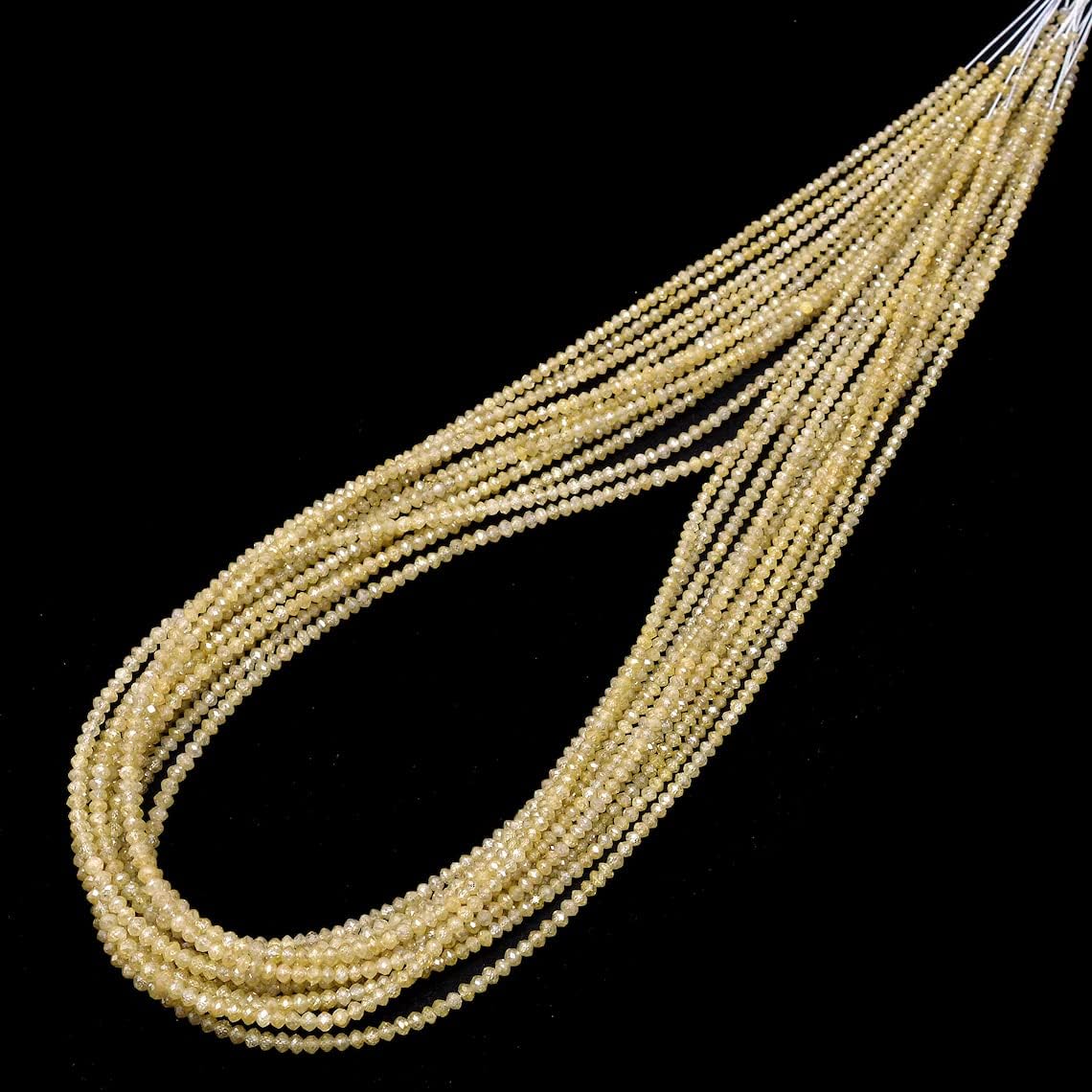 Natural AAA+ Fine Yellow Diamond Micro Faceted Rondelle Beads | 15inch Strand | Rare Yellow Diamond Precious Gemstone Loose Beads