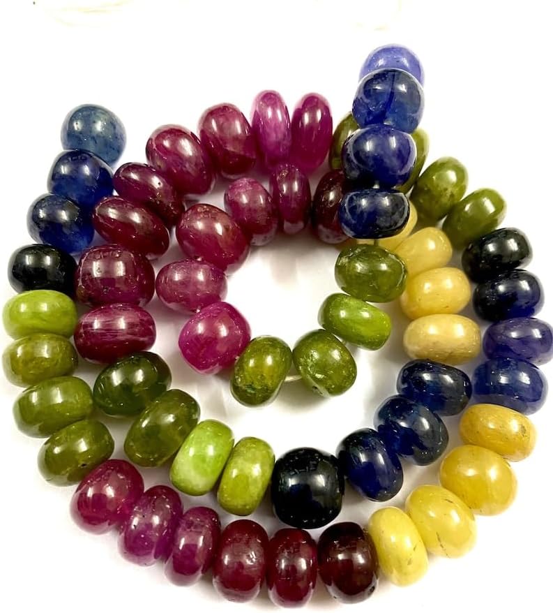 Natural Multi Sapphire roundelle Smooth Beads 7-9 MM 16 inch Long String Jewelry Making Gemstone Beads for Necklace Bracelet