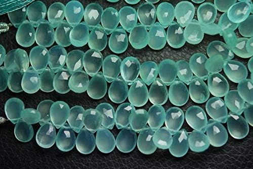 2x7 Inch Strand, Super Finest Best Color Aqua Chalceny Faceted Pear Briolettes,7x10mm Large Size Code-HIGH-56602