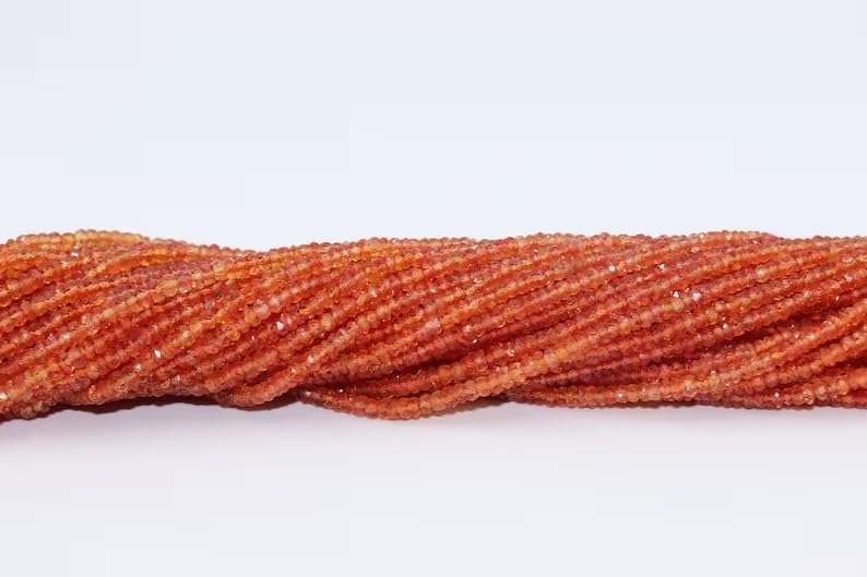 AAA+ Quality Padparadcha Orange Sapphire Faceted Rondelle 2.5-3mm Beads Strand for Jewelry Making Natural Orange Sapphire Dainty Minimalist Beads